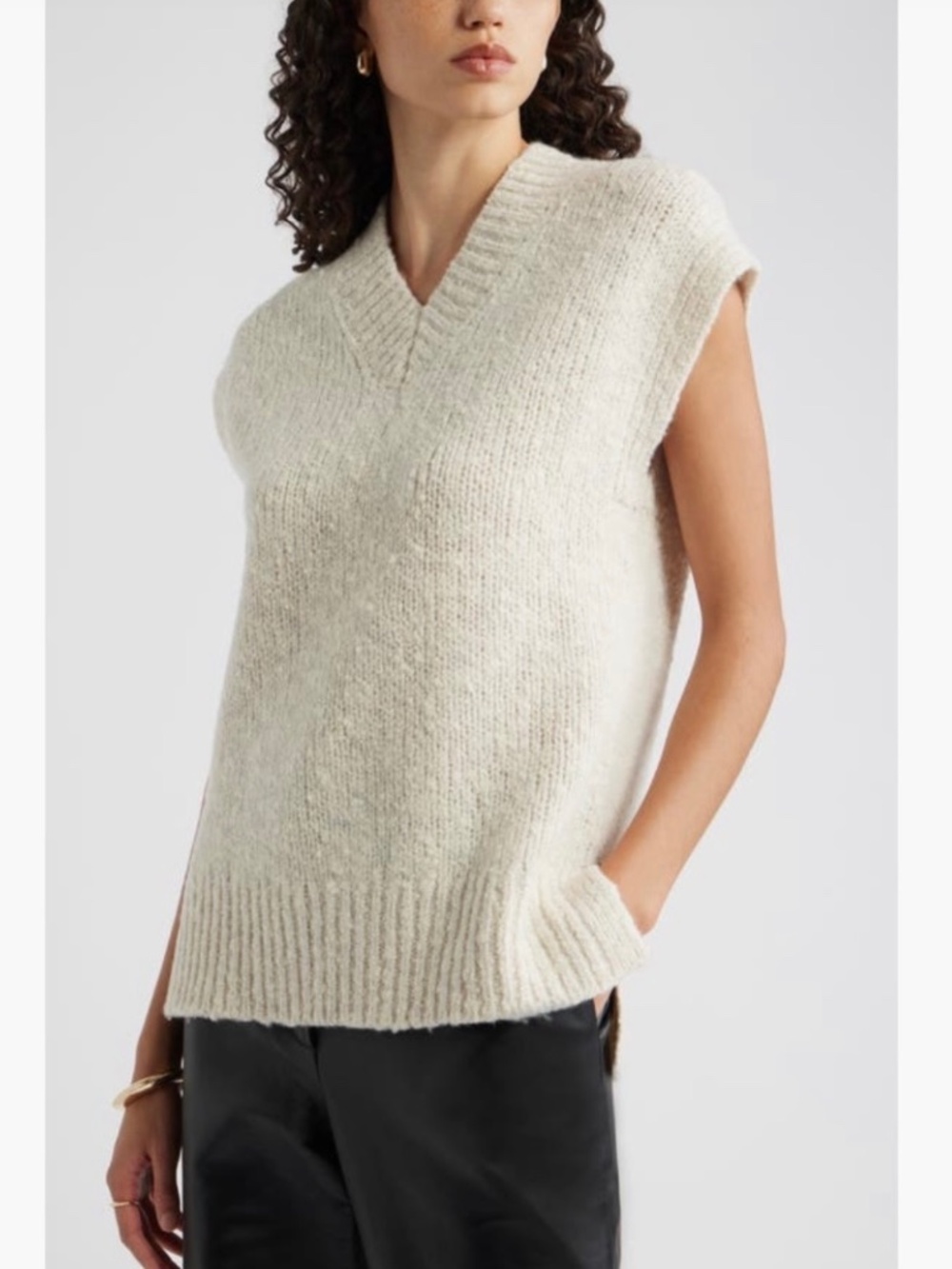 Nordstrom Merino Wool V-Neck Sweater Vest IVORY MARL SZ XL
